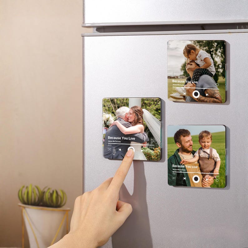 Custom Music Fridge Magnet, Personalized Photo & Music Fridge Magnet, Play Whole Song Music Box, Anniversary Gift for Him, Father's Day Gift