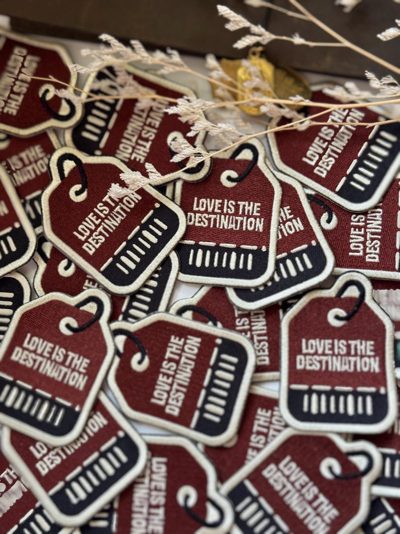 Stick On Travel Embroidered Patch | Love is the Destination | Applique | Bag Deco | Red Traveler's Notebook Love and Trip Planner Accessory