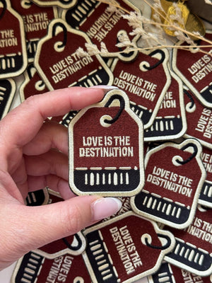 Stick On Travel Embroidered Patch | Love is the Destination | Applique | Bag Deco | Red Traveler's Notebook Love and Trip Planner Accessory