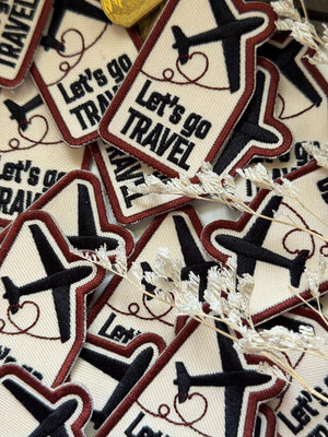 Stick On Travel Embroidered Patch | Let's Go Travel | Applique | Bag Deco | Red Traveler's Notebook Love and Trip Planner Accessory
