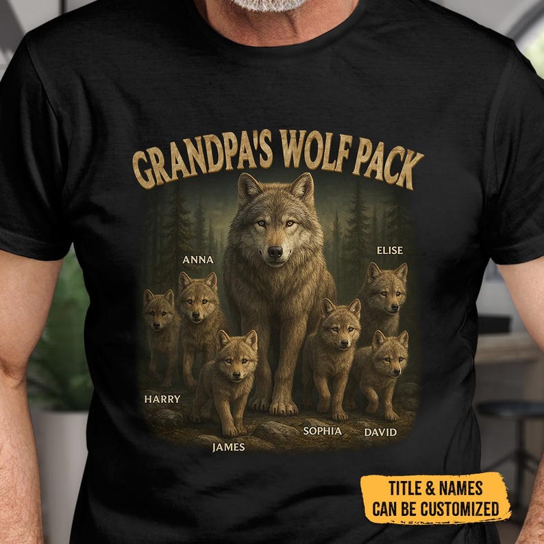 Papa s Wolf Pack - Family Personalized Custom T-shirt- Father's Day, Gift For Dad, Grandpa, Father's Day Gift, Hand Dad Gift