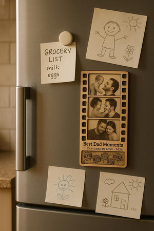 Custom Wooden Photo Magnet for Dad Film Strip Style Father s Day Gift from Kids, Personalized Keepsake Frame