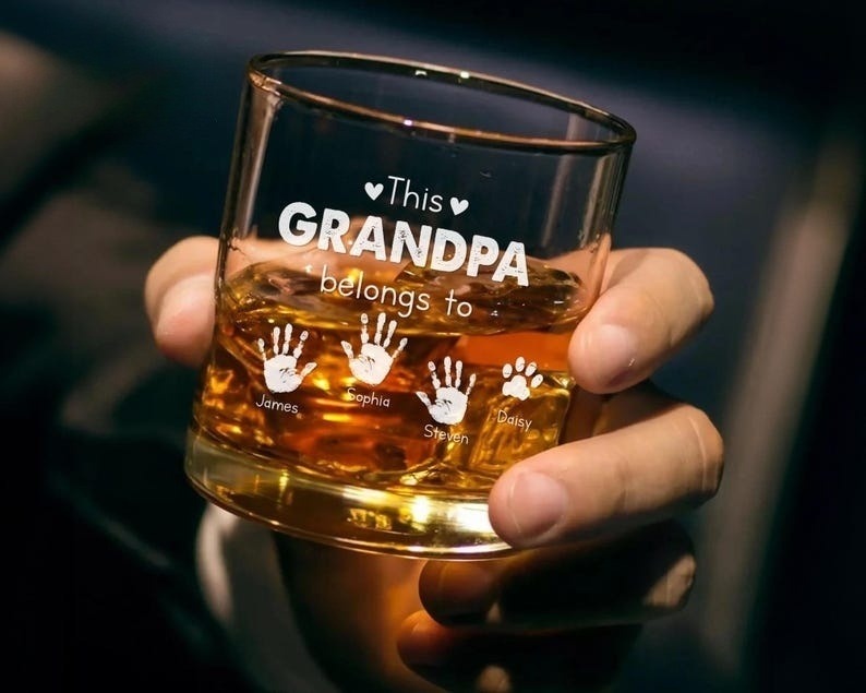 This Grandpa Belongs To Whiskey Glass, Custom Kids Name Whiskey Glass For Grandpa, Custom Gift For Dad, Father's Day Gifts, Grandpa Cup