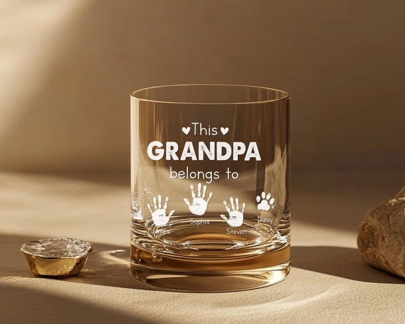 This Grandpa Belongs To Whiskey Glass, Custom Kids Name Whiskey Glass For Grandpa, Custom Gift For Dad, Father's Day Gifts, Grandpa Cup