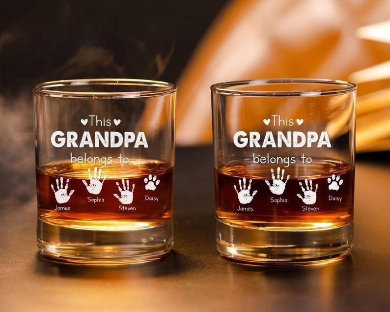 This Grandpa Belongs To Whiskey Glass, Custom Kids Name Whiskey Glass For Grandpa, Custom Gift For Dad, Father's Day Gifts, Grandpa Cup