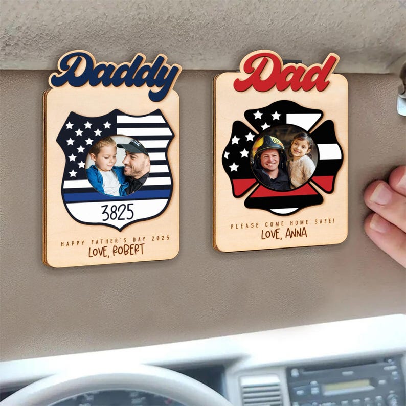 Custom Photo Car Visor Clip, Police Badge Visor Clip, Father's Day Gift, Firefighter Visor Clip, Police Officer Gift, Firefighter Gift
