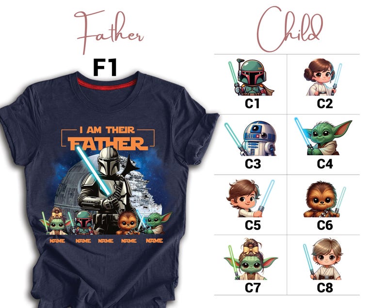 Father's Day Shirt with Kids Names, Space Dad Tee, Custom Star Wars Character T-Shirt