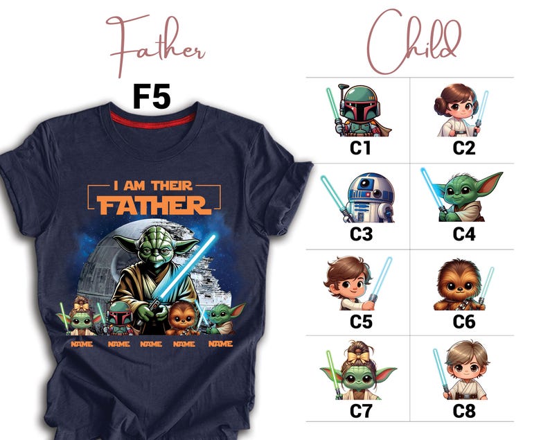 Father's Day Shirt with Kids Names, Space Dad Tee, Custom Star Wars Character T-Shirt