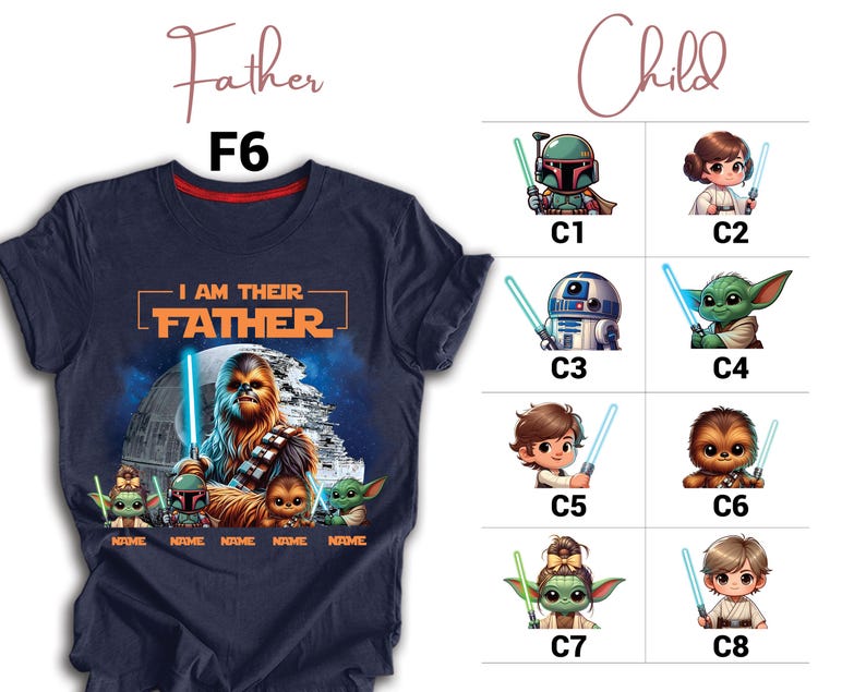 Father's Day Shirt with Kids Names, Space Dad Tee, Custom Star Wars Character T-Shirt