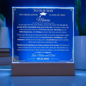 High School Graduation Gift For Son Gift From Parents To Son Personalized Graduation Plaque Gift From Mom and Dad To Son College Graduate