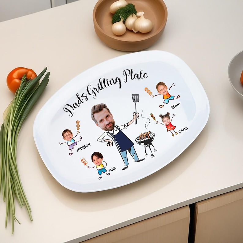 Personalized Daddy's Grilling Plate with Kid's Photos and Names, Custom Gift for Dad, Grandpa, Memorable Keepsake, Father's Day Gift
