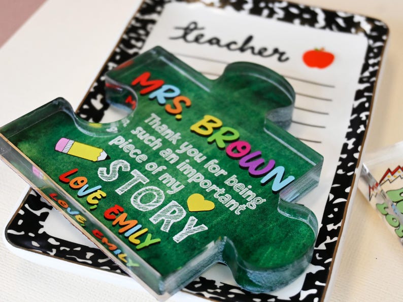 Personalized Teacher Appreciation Gift Puzzle Piece, Custom Acrylic Desk Decor for Classroom, End of Year Gift from Student, Thank you Gift