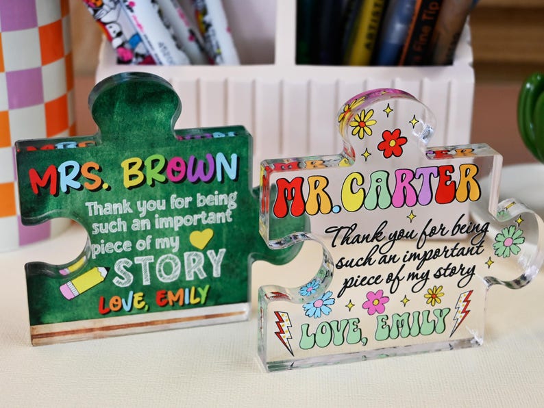 Personalized Teacher Appreciation Gift Puzzle Piece, Custom Acrylic Desk Decor for Classroom, End of Year Gift from Student, Thank you Gift