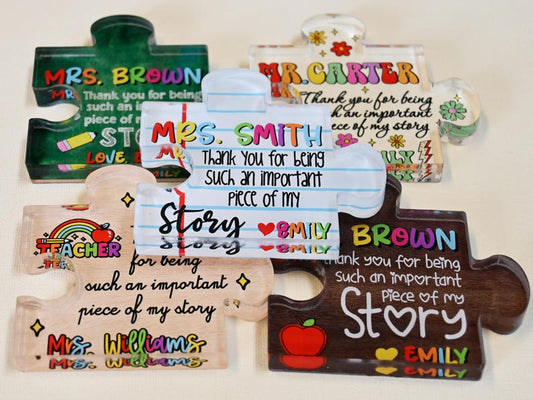 Personalized Teacher Appreciation Gift Puzzle Piece, Custom Acrylic Desk Decor for Classroom, End of Year Gift from Student, Thank you Gift