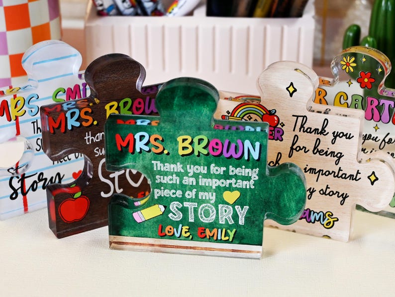 Personalized Teacher Appreciation Gift Puzzle Piece, Custom Acrylic Desk Decor for Classroom, End of Year Gift from Student, Thank you Gift
