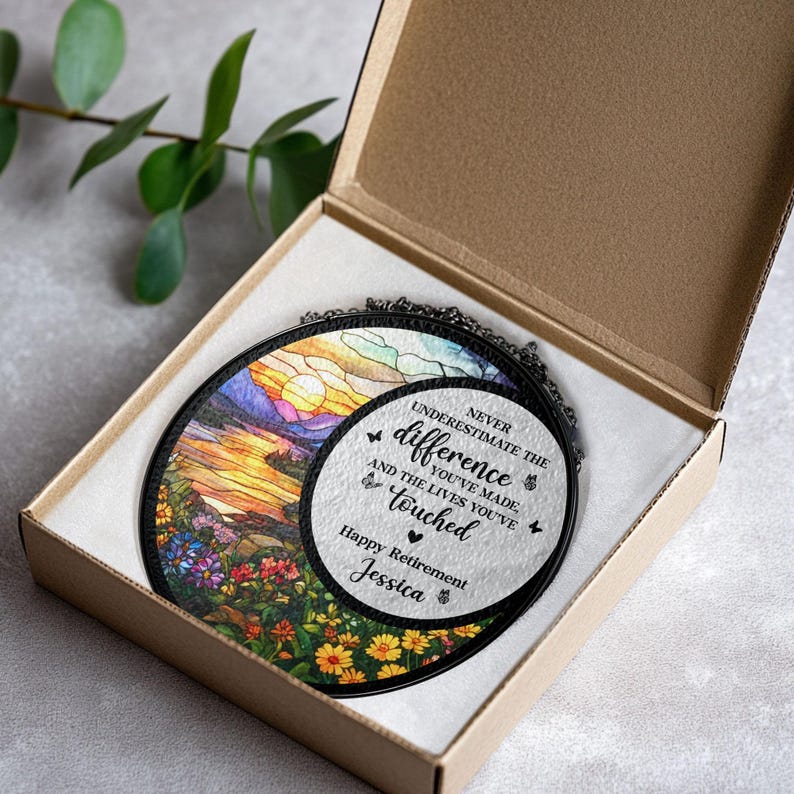 Stained Glass Retirement Suncatcher Personalized Floral Retirement Window Decor, Colleague Retirement Keepsake, Retirement Gift For Coworker