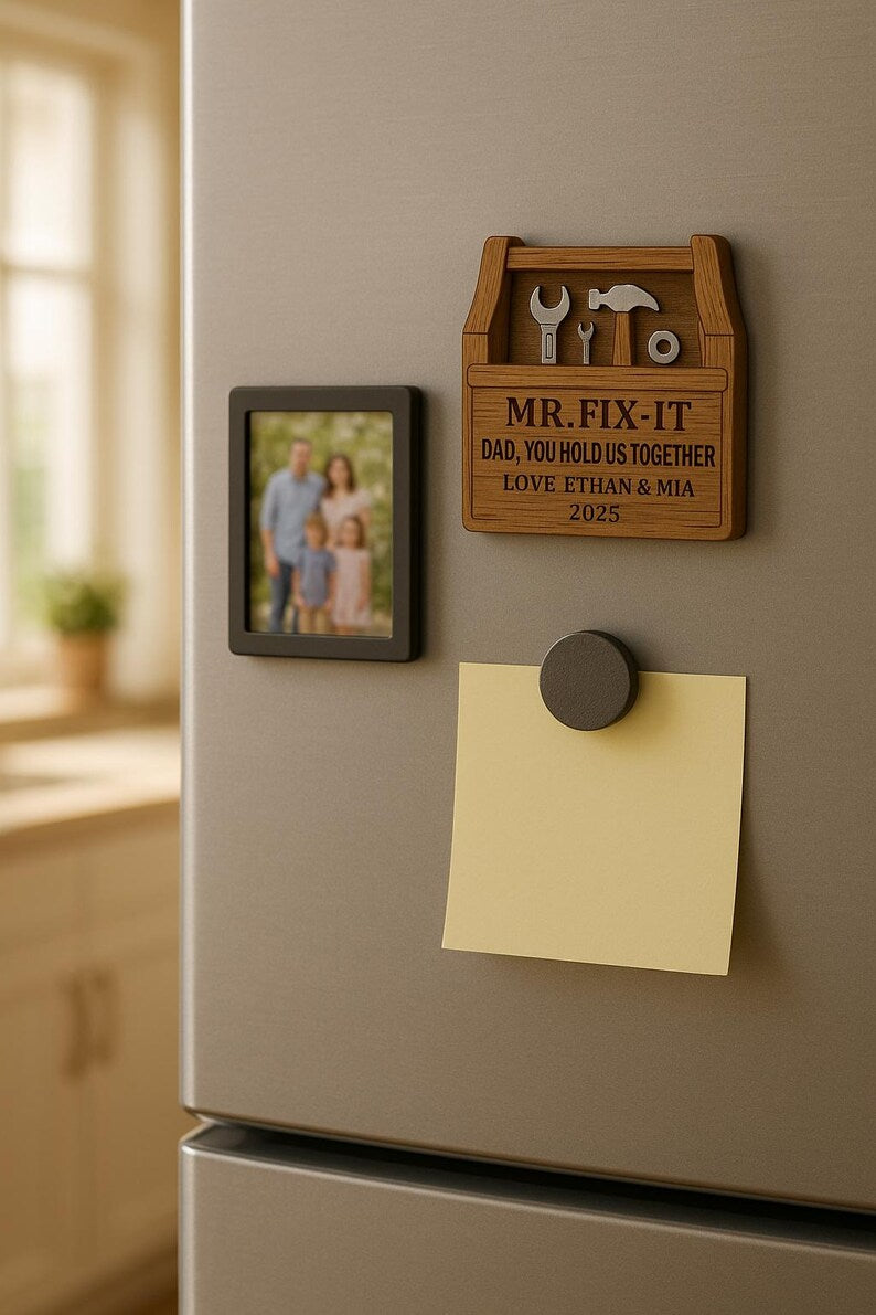 Mr. Fix-It Dad Wooden Magnet Personalized Father s Day Gift with Toolbox Design for Handy Dads and DIY Lovers