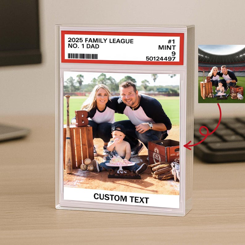 Personalized Baseball No. 1 Dad Trading Card Style, Custom Baseball Family Photo Acrylic Block, Father's Day Gift, Daddy's Dream Team Plaque