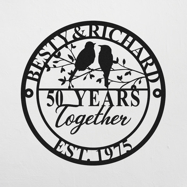 Custom 50th Anniversary Lovebirds Metal Sign,Personalized Wedding Gift For Husband and Wife, Family Name Sign,Anniversary Gift,Parents Gifts