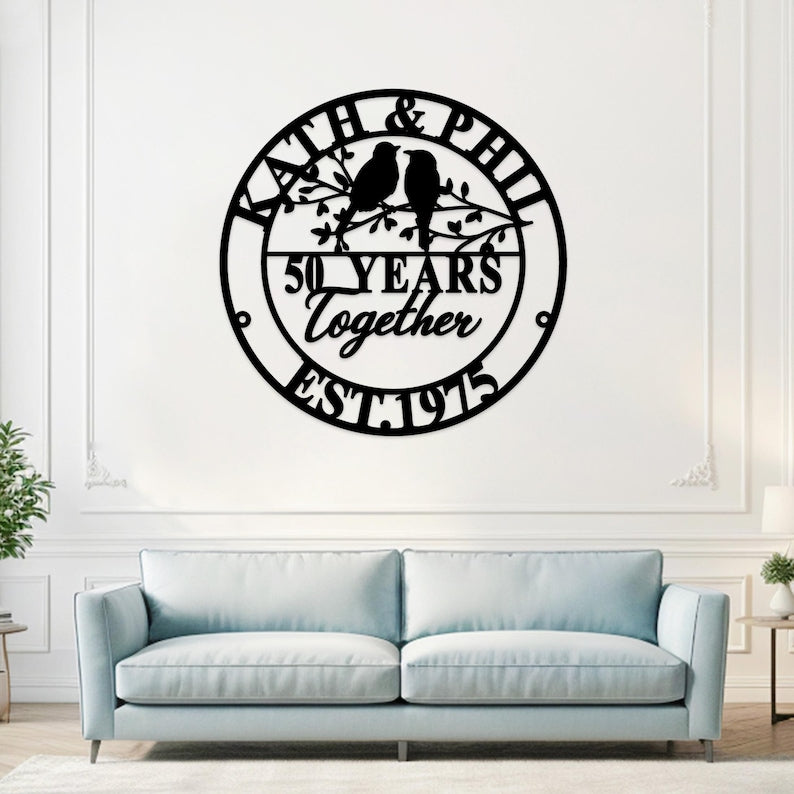 Custom 50th Anniversary Lovebirds Metal Sign,Personalized Wedding Gift For Husband and Wife, Family Name Sign,Anniversary Gift,Parents Gifts
