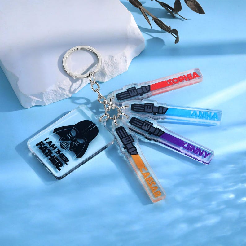 Fathers Day Gift, I'm Their Father Keyring, Personalized Dad Key Chain with Kids Names, Custom Name Lightsaber | Star Wars Keychain for Dad