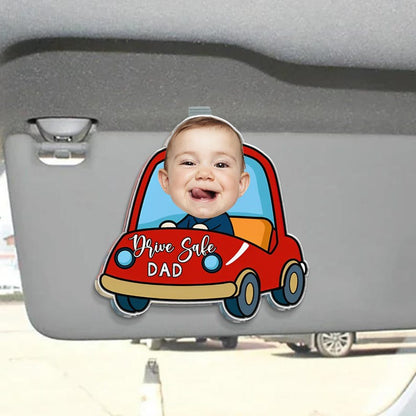 Personalized Father's Day Gift For Dad, Custom Kids Photo Sun Visor Clip, Drive Safe Dad Gift, Baby Face Drive Car Visor Clip, Gift For Papa