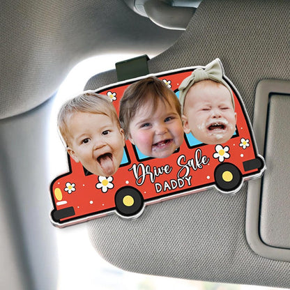 Personalized Father's Day Gift For Dad, Custom Kids Photo Sun Visor Clip, Drive Safe Dad Gift, Baby Face Drive Car Visor Clip, Gift For Papa