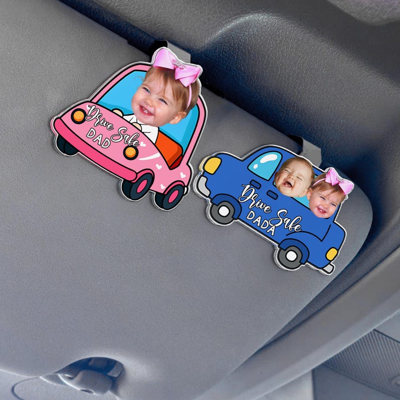 Personalized Father's Day Gift For Dad, Custom Kids Photo Sun Visor Clip, Drive Safe Dad Gift, Baby Face Drive Car Visor Clip, Gift For Papa