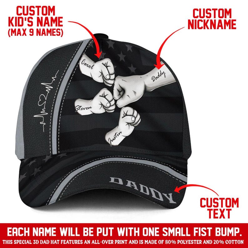 Personalized Daddy Hat, 4th of July Hat, Fist Bump Dad Hat, Customized Papa Cap, Custom Fathers Day Hat, Best Dad Ever Gift, Custom Name Hat