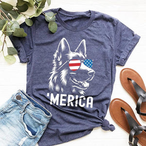 Merica German Shepherd Shirt | 4th of July Dog Shirt | Shepherd Dog Lover Gift | Patriotic Dog Tee | German Shepherd Mom & Dad Shirt