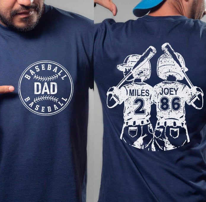 Custom Baseball Dad Shirt With Kids Number and Name, Custom Dad Shirt, Baseball Dad Gift, Baseball Season Tee, Fathers Day Shirt
