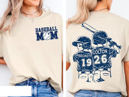 Personalized Baseball Mom Shirt Sweatshirt with Kids Names,Custom Baseball Kids Mom,Custom Name and Number Baseball Tee,Gameday Mom Shirt