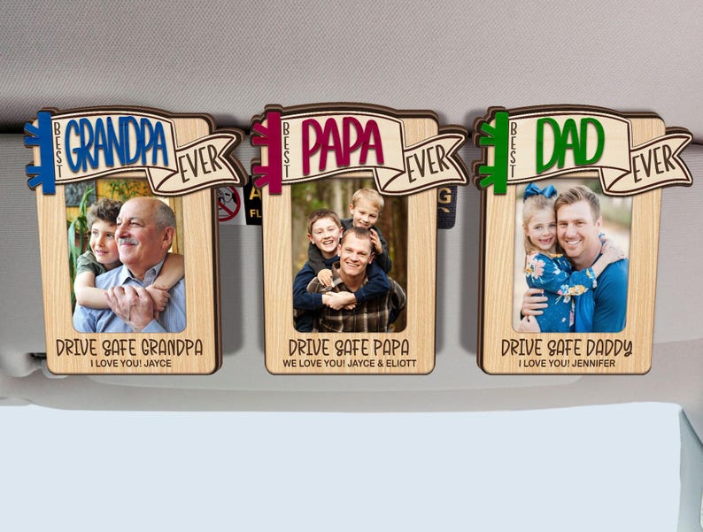 Personalized FREE Photo Dad Car Visor Clip Drive Safe Daddy, Sun Visor Photo Frame, CUSTOM PHOTO Father Day Car Visor Clip, Gift for Grandpa