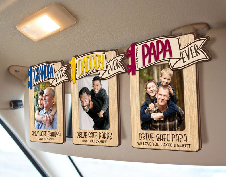 Personalized FREE Photo Dad Car Visor Clip Drive Safe Daddy, Sun Visor Photo Frame, CUSTOM PHOTO Father Day Car Visor Clip, Gift for Grandpa