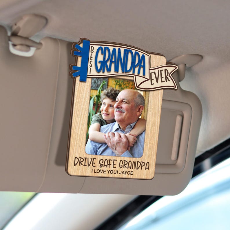 Personalized FREE Photo Dad Car Visor Clip Drive Safe Daddy, Sun Visor Photo Frame, CUSTOM PHOTO Father Day Car Visor Clip, Gift for Grandpa