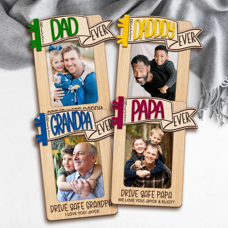 Personalized FREE Photo Dad Car Visor Clip Drive Safe Daddy, Sun Visor Photo Frame, CUSTOM PHOTO Father Day Car Visor Clip, Gift for Grandpa