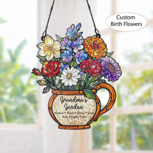 Personalized Grandma's Garden Suncatcher, Birth Month Flower Stained Glass Acrylic Window Hanging, Mother's Day Gift, Grandma Gift, Mom Gift