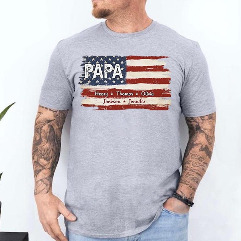 Personalized Papa Shirt With Grandkids Name Flag Shirt, 4th Of July Shirt, USA Flag Shirt, New Grandpa Shirt, Gift For Father's Day