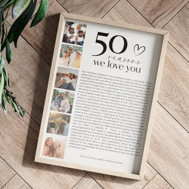 60 Reasons We Love You Poster With Pictures Canvas, Printable 60th Birthday Gift for Him or Her, Personalized 60th Birthday Decor