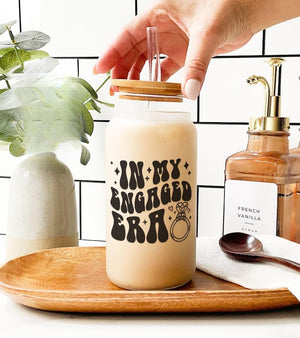 In My Engaged Era Iced Coffee Glass Cup - Engagement Gift - New Bride Gift - Fianc e Gift - Bride to Be Tumbler - Gifts for Her