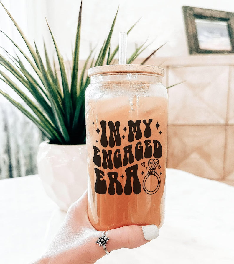 In My Engaged Era Iced Coffee Glass Cup - Engagement Gift - New Bride Gift - Fianc e Gift - Bride to Be Tumbler - Gifts for Her