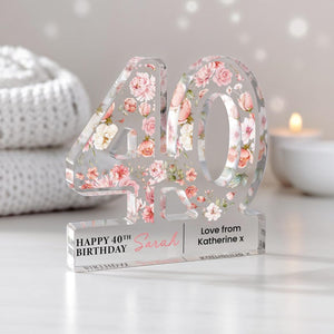 Personalised 40th Birthday Gift Plaque, Happy 40th Birthday Gift For Her, 40th Birthday Gifts, Floral 40th Gift, Gift for Her