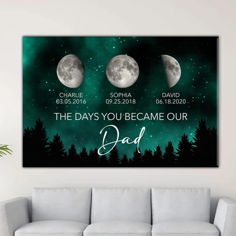 Personalized Custom Birth Moon Phase Galaxy Night Canvas Frame, The Days You Became Our Dad Canvas, Father's Day, Gift For Dad, Grandpa