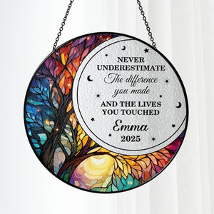 Personalized Retirement Stained Glass Suncatcher, Custom Retirement Gift, Keepsake for Retiree, Coworker Gift,Floral Retirement Window Decor