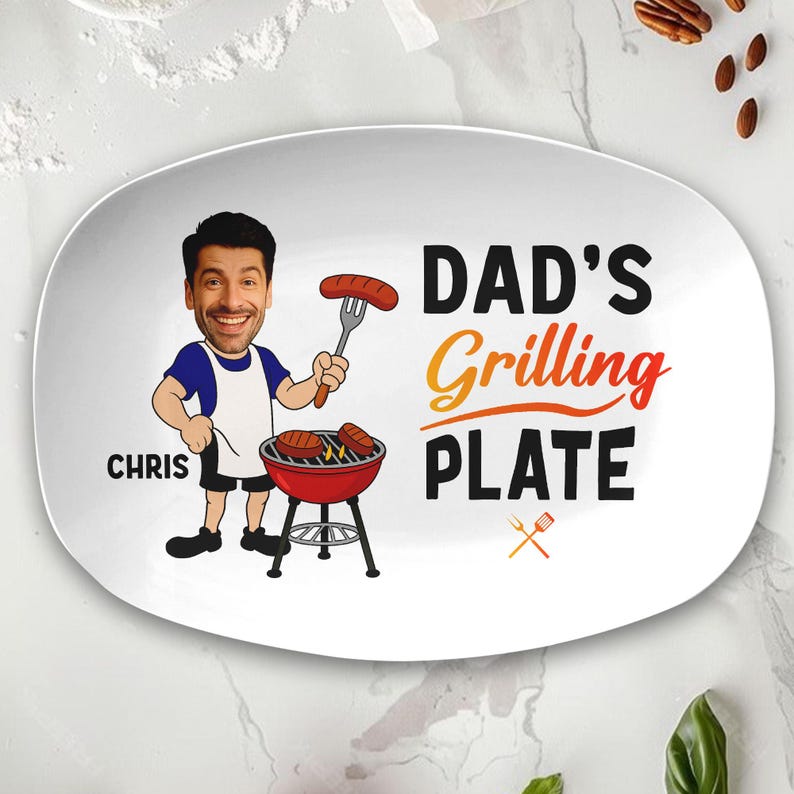 Custom Photo Papa's Grilling Plate, Personalized Grandpa Platter, Fathers Day Gift, Funny Dad Gift, Personalized Platter With Photo & Name