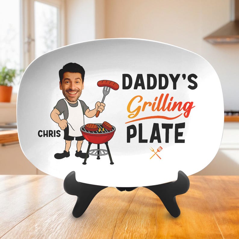Custom Photo Papa's Grilling Plate, Personalized Grandpa Platter, Fathers Day Gift, Funny Dad Gift, Personalized Platter With Photo & Name