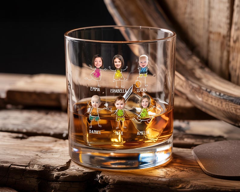Personalized Fathers Day Gifts From Kids, To Dad From The Reasons You Drink Whiskey Glass, Custom Face Kids Whiskey Glass,Funny Gift For Dad