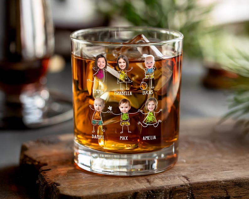 Personalized Fathers Day Gifts From Kids, To Dad From The Reasons You Drink Whiskey Glass, Custom Face Kids Whiskey Glass,Funny Gift For Dad