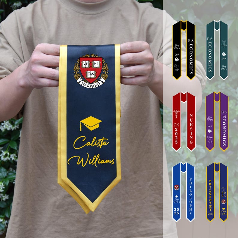 Custom Class of 2025 stoles Graduation, Personalized Logo Text Grad Stole Sash, Customized Gradute Stole with Your Design, Grad Gifts Idea