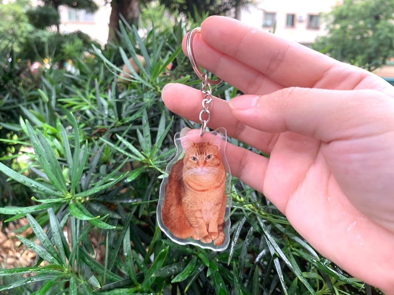 Pet Portrait Keychain, Custom Cat Keychain, Personalized Dog Photo Keychain, Pet Memorial Gift, Gift for Pet Lovers